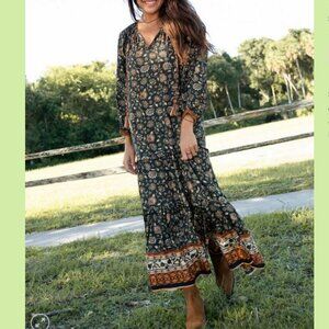 Natural Life Lula Maxi Dress Bohemian Boho Floral Tassel NWT Size Small